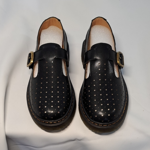Black Buckle Perforated Shoes - Picture 1 of 12